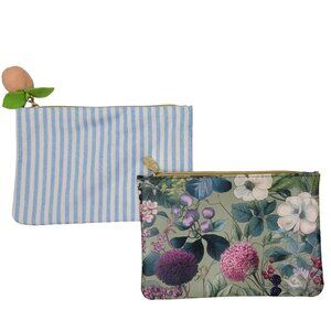 Ipsy set of 2 cosmetic makeup bags. peach summer striped spring floral no makeup